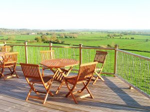 sunny deck overlooking the Somerset levels
